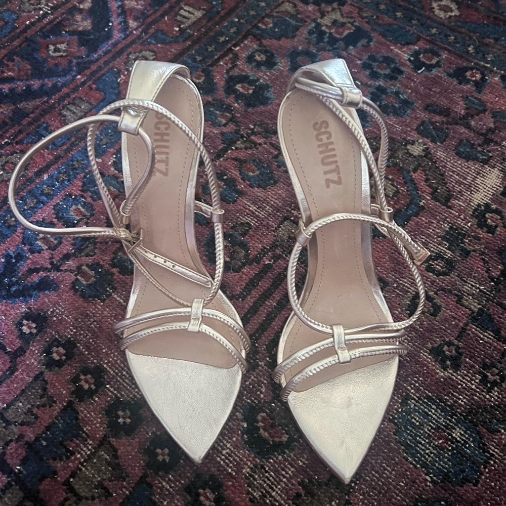 SCHUTZ Evelyn Women's Metallic Strappy Heels Size 8 US